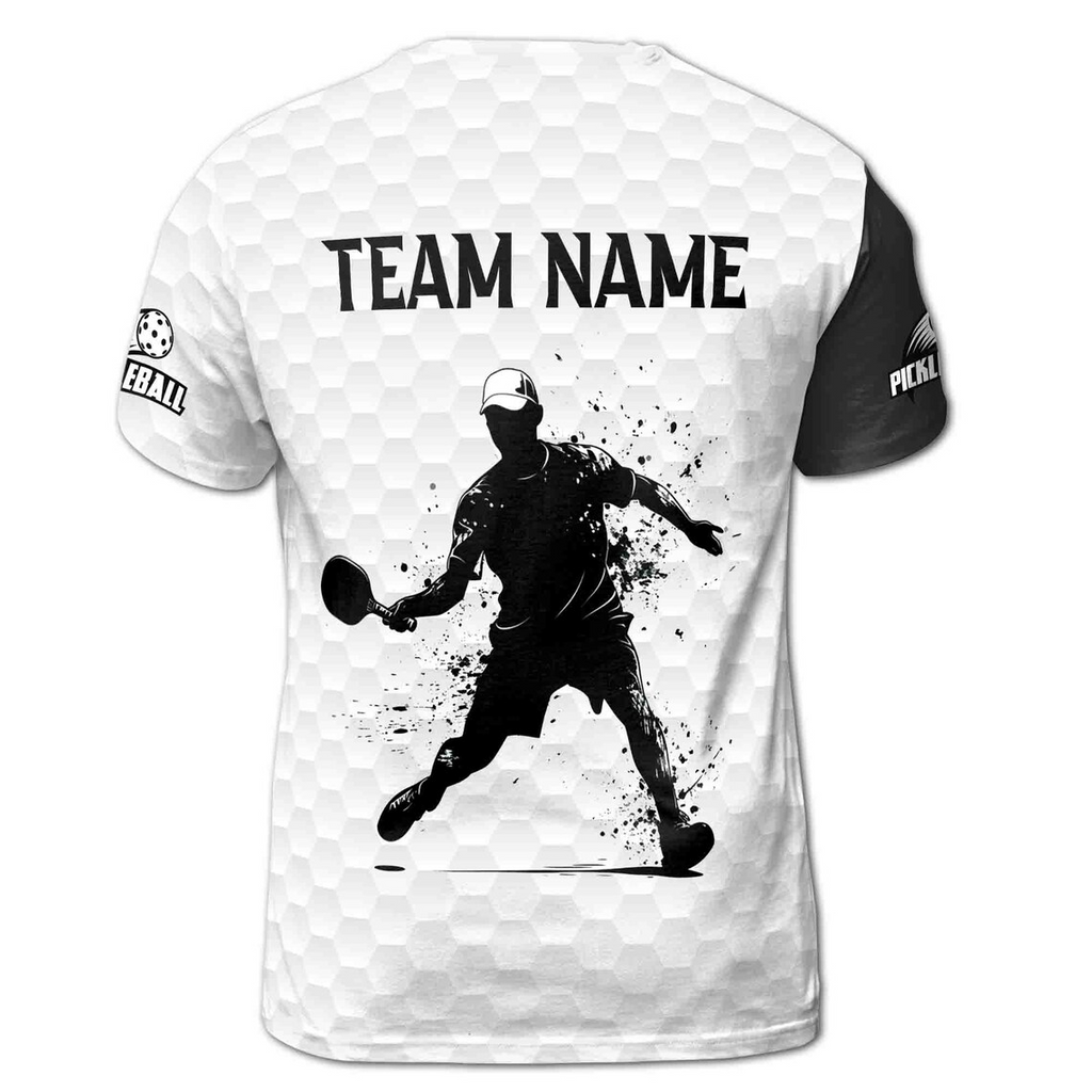 Personalized Name Team Silhouette Plays Pickleball Men's 3D T-Shirt S-5XL