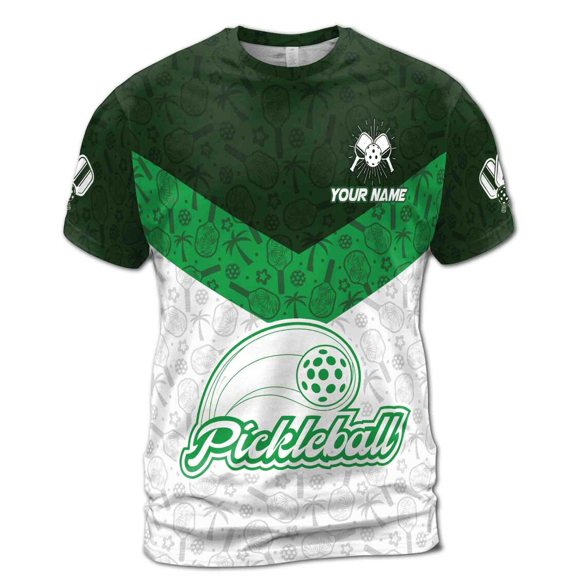 Custom Name Team Funny Hawaiian Pattern Pickleball Lover 3D T-Shirt S-5XL