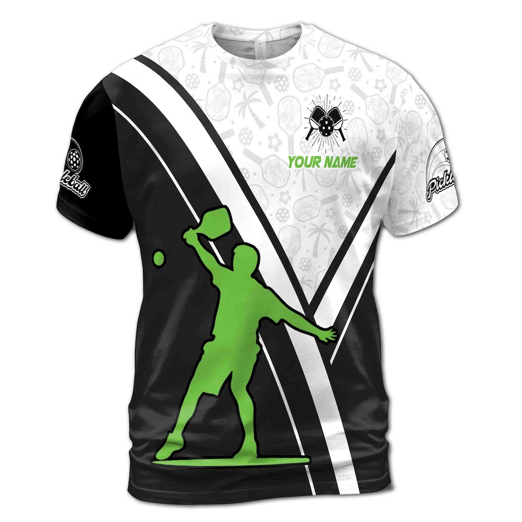 Customized Name Team Funny Pickleball Silhouette Pattern Men's 3D T-Shirt S-5XL