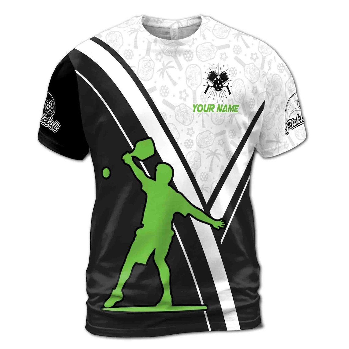 Customized Name Team Funny Pickleball Silhouette Pattern Men's 3D T-Shirt S-5XL