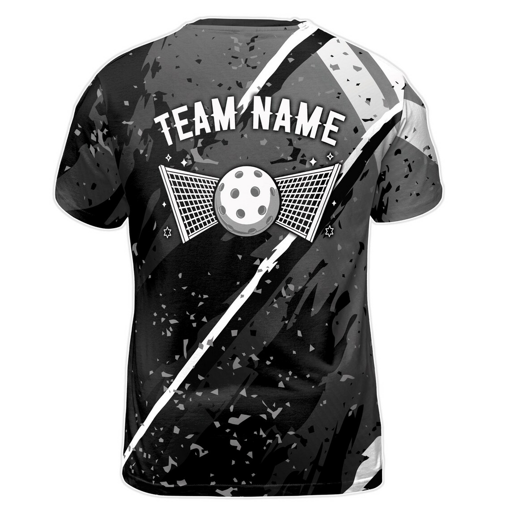 Customized Name Grey Spatter Pickleball Team Play Men's 3D T-Shirt S-5XL