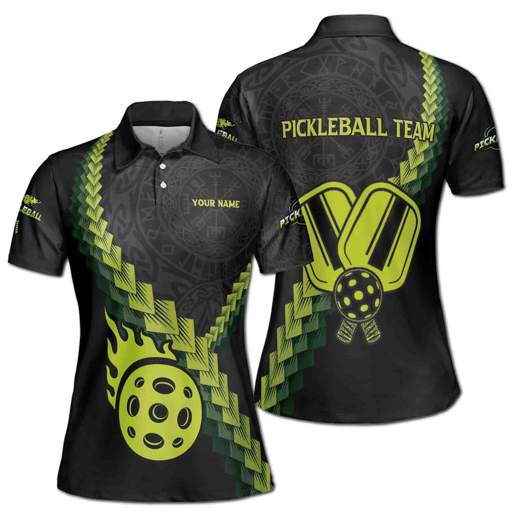 Personalized Name Team Viking Pattern Pickleball Lover Women's Polo Shirt (S-5XL)