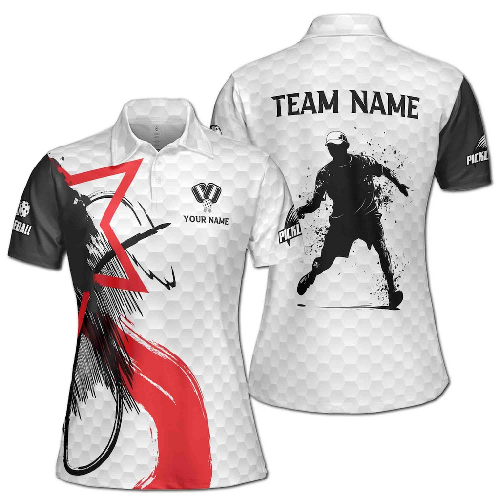 Personalized Name Team Silhouette Plays Pickleball Women's Polo Shirt (S-5XL)