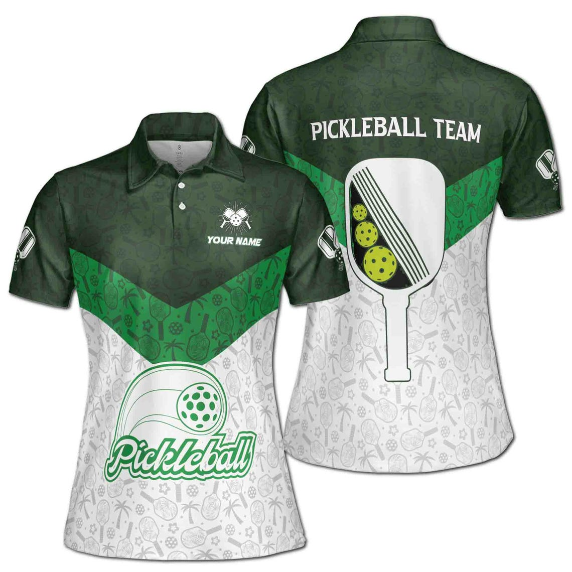 Custom Name Team Funny Hawaiian Pattern Pickleball Lover Women's Polo Shirt (S-5XL)