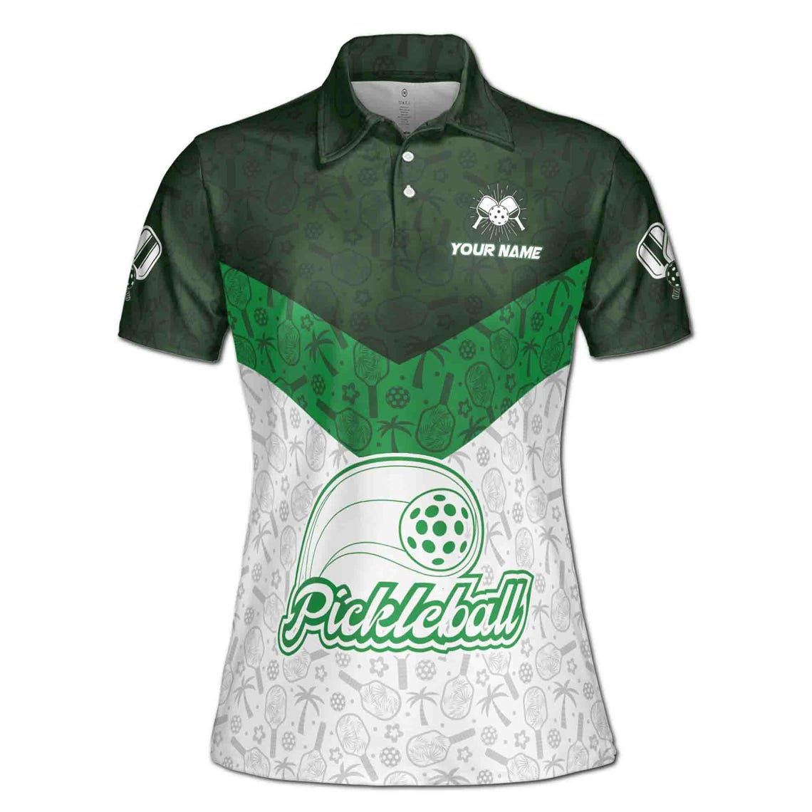 Custom Name Team Funny Hawaiian Pattern Pickleball Lover Women's Polo Shirt (S-5XL)