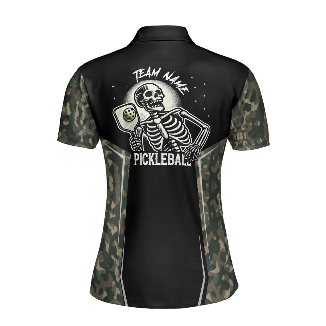 Personalized Name Camo Pattern Skull Plays Pickleball Women's Polo Shirt (S-5XL)
