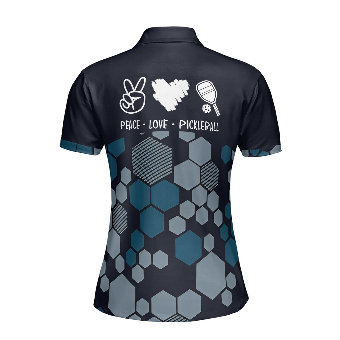 Custom Name Love Peace Pickleball Hexagon Pattern Women's Polo Shirt (S-5XL)