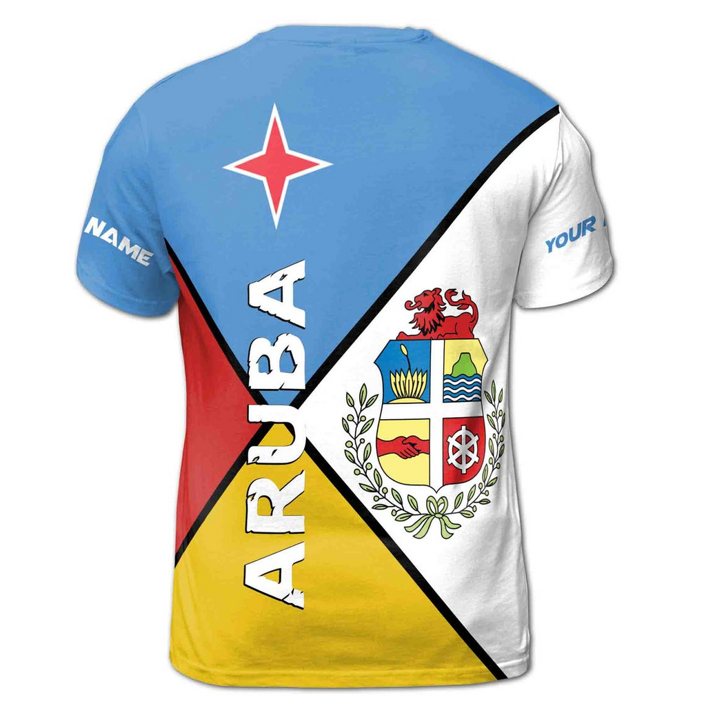 Custom Name Patriotic Aruba Coat Of Arms Men's 3D T-shirt S-5XL