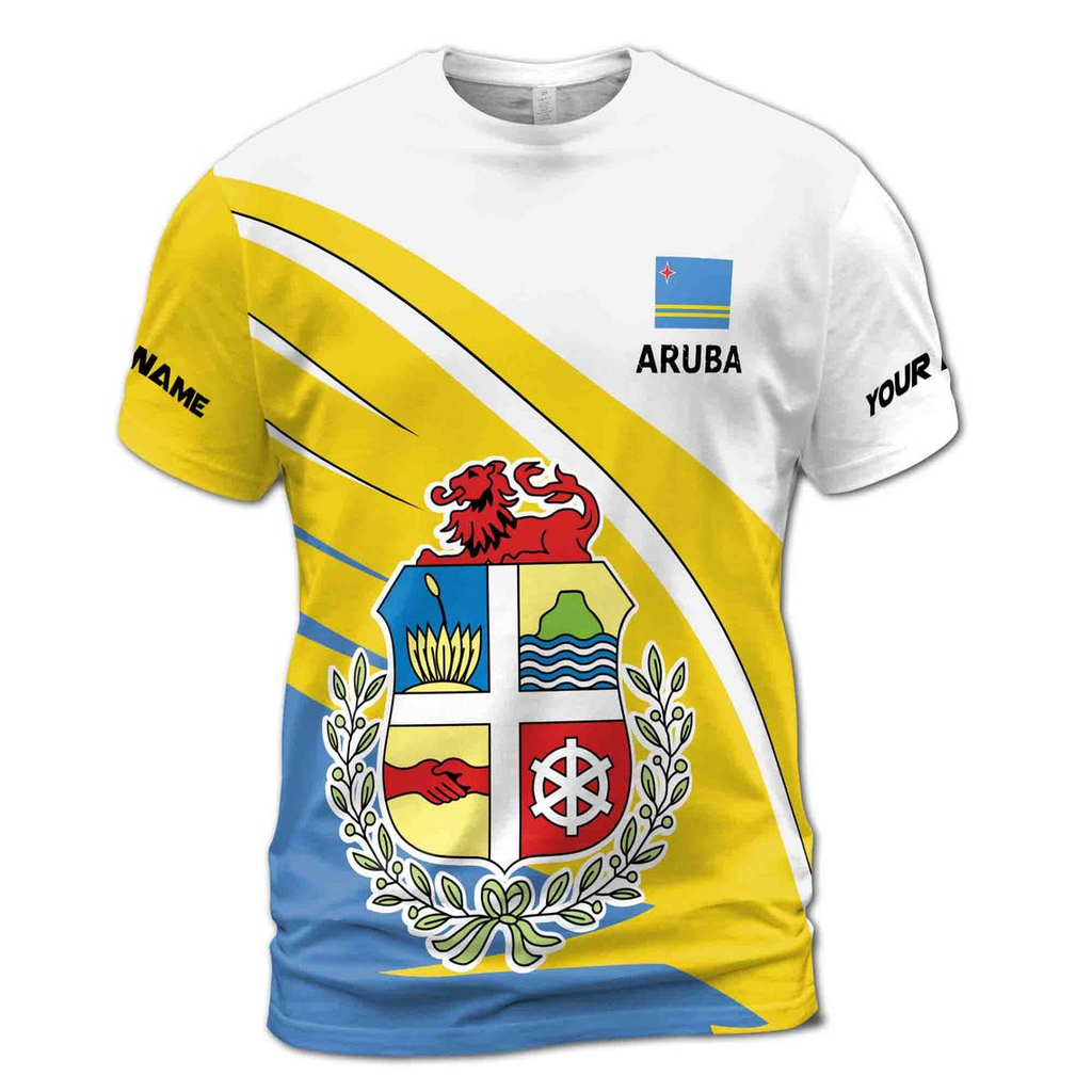 Custom Name Aruba Nation Map Line Patriotic Men's 3D T-shirt S-5XL