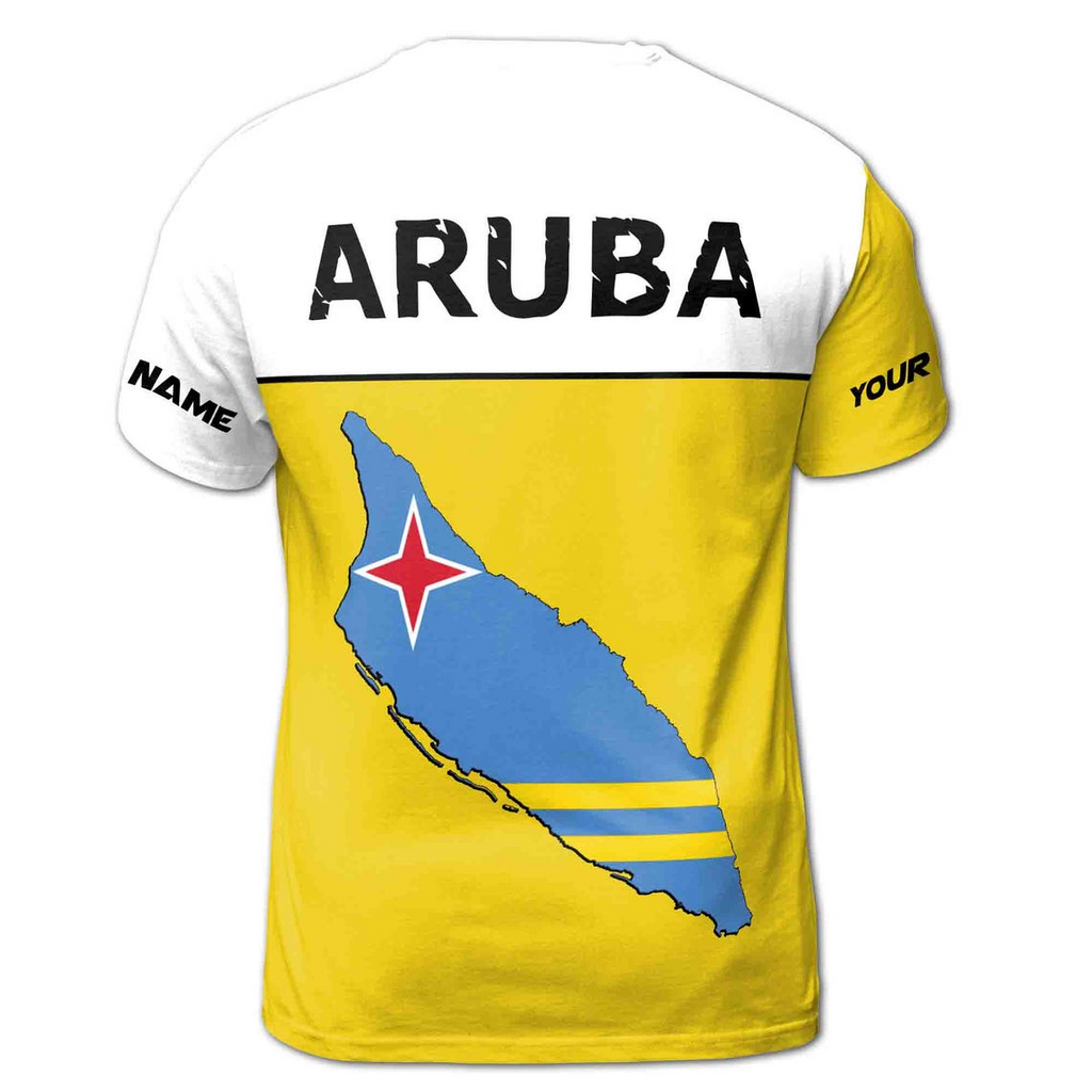Custom Name Aruba Nation Map Line Patriotic Men's 3D T-shirt S-5XL