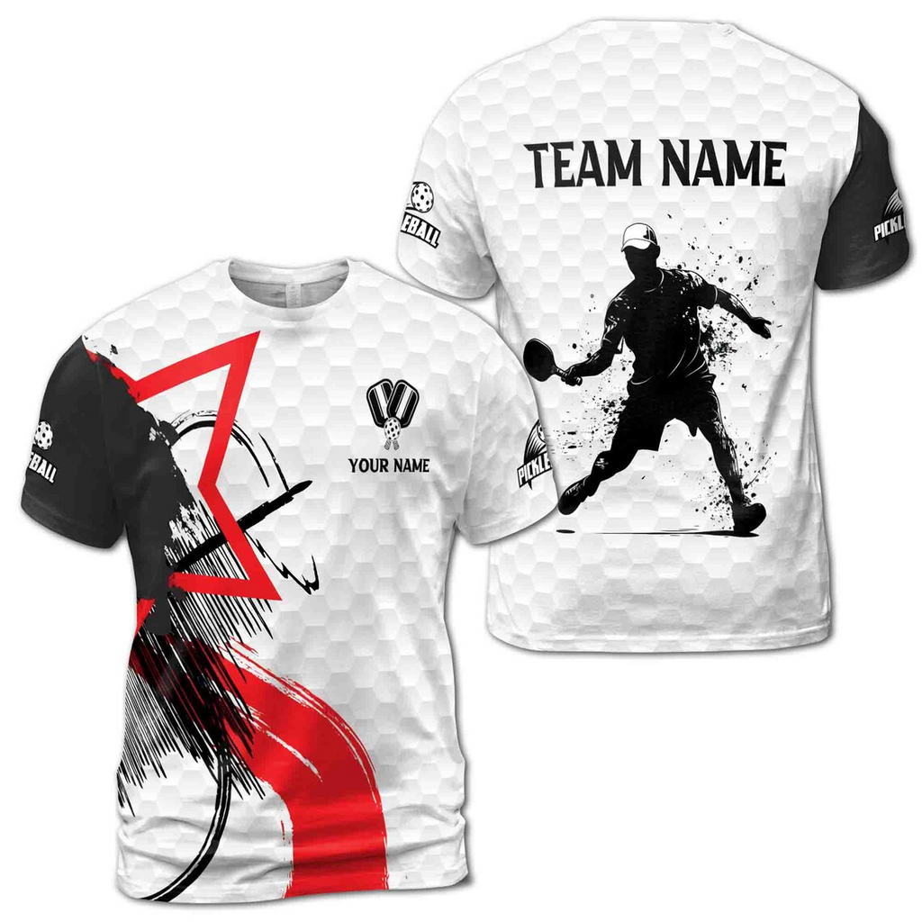 Personalized Name Team Silhouette Plays Pickleball Men's 3D T-Shirt S-5XL