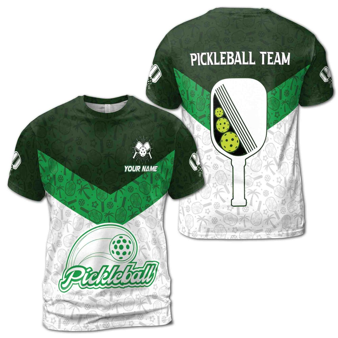 Custom Name Team Funny Hawaiian Pattern Pickleball Lover 3D T-Shirt S-5XL