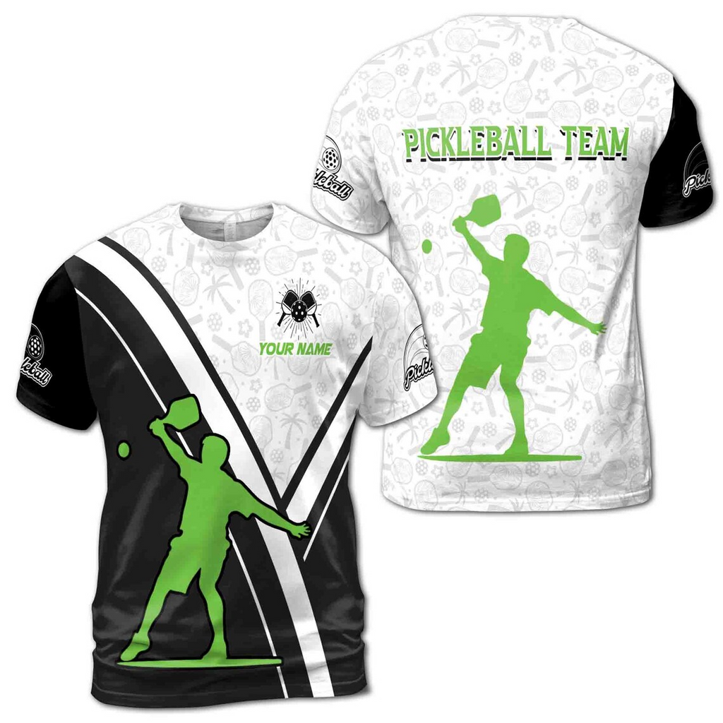 Customized Name Team Funny Pickleball Silhouette Pattern Men's 3D T-Shirt S-5XL
