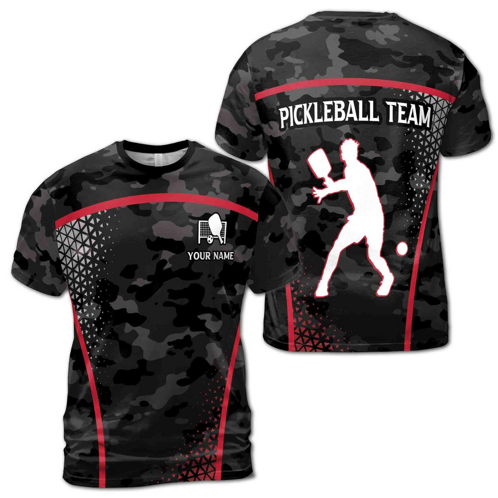 Customized Name Team Grunge Camo Pattern Pickleball Lover Men's 3D T-Shirt S-5XL