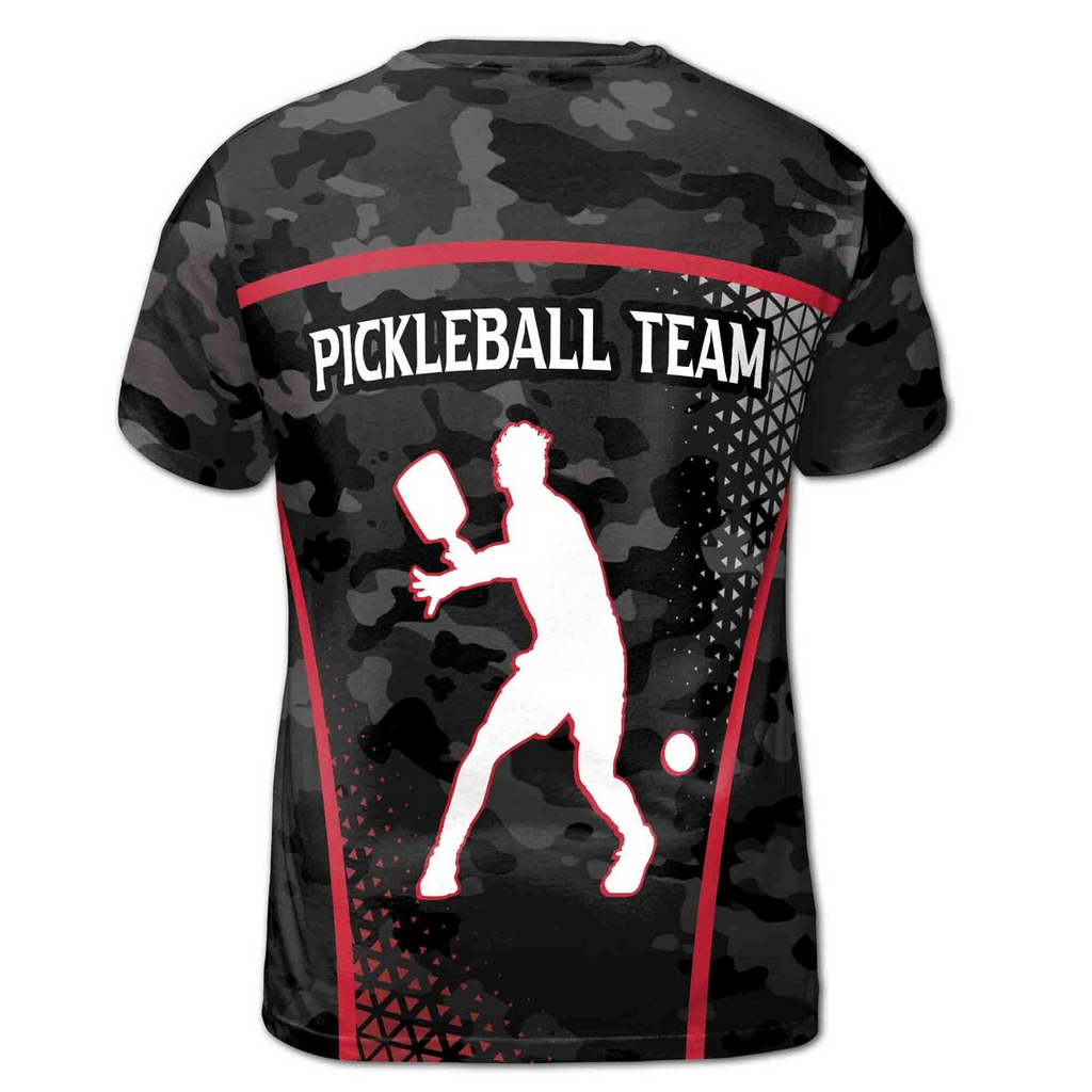 Customized Name Team Grunge Camo Pattern Pickleball Lover Men's 3D T-Shirt S-5XL
