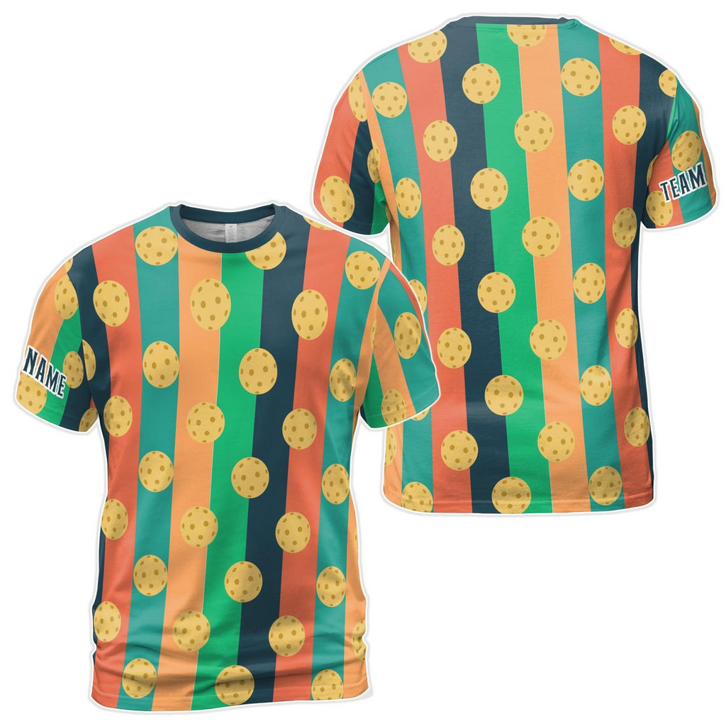 Customized Name Funny Retro Pickleball Pattern Men's 3D T-Shirt S-5XL