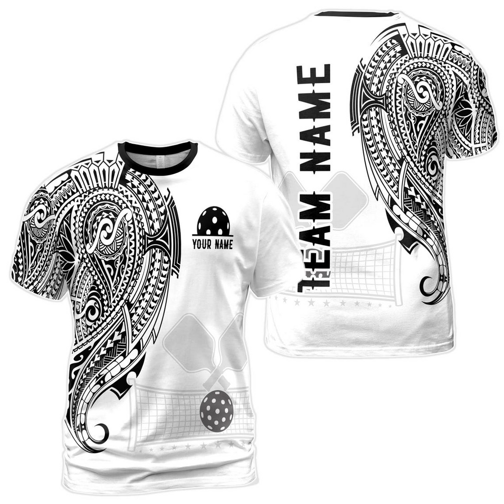 Customized Name Viking Tattoo Tribal Pattern Pickleball Men's 3D T-Shirt S-5XL