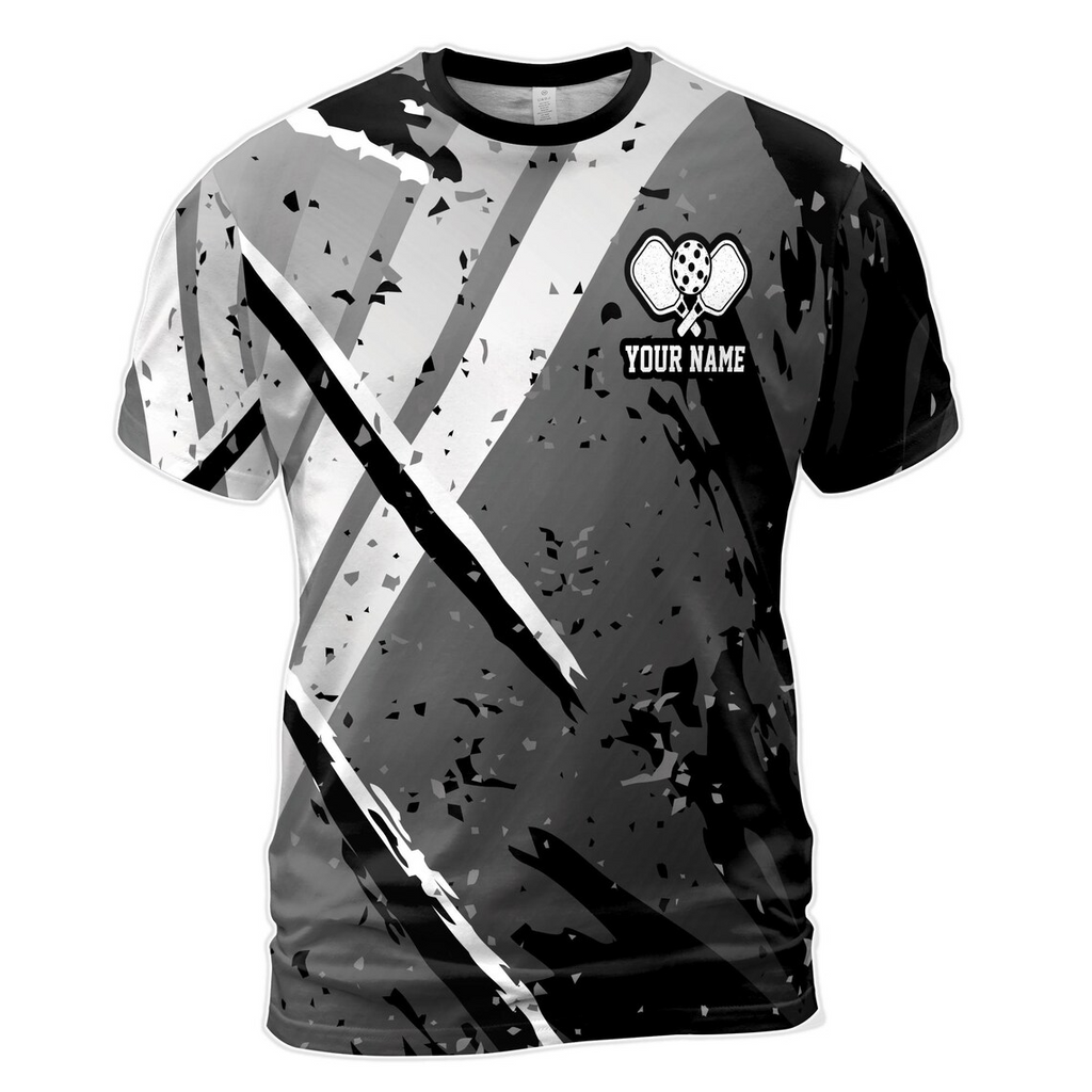 Customized Name Grey Spatter Pickleball Team Play Men's 3D T-Shirt S-5XL