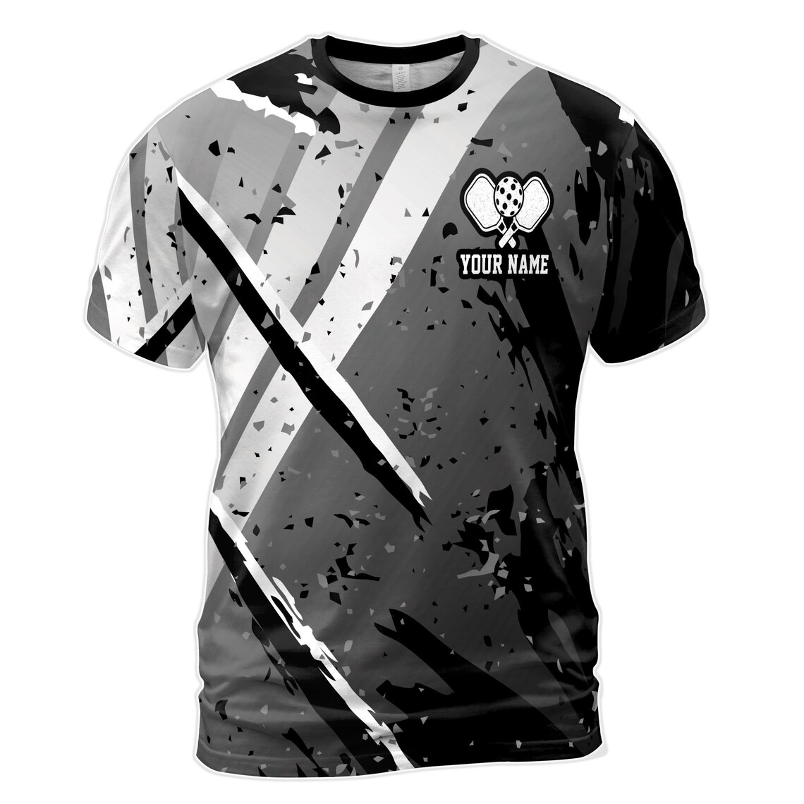 Customized Name Grey Spatter Pickleball Team Play Men's 3D T-Shirt S-5XL
