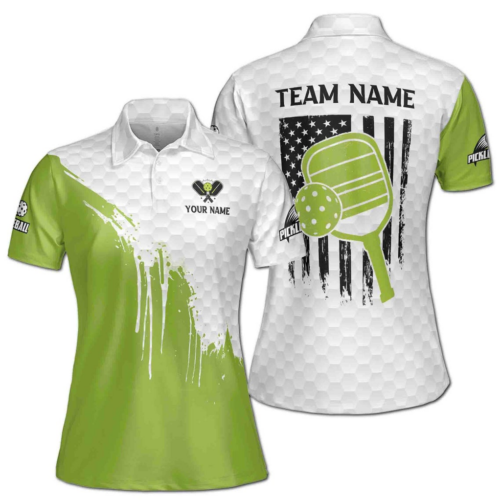 Personalized Name Team America Flag Pickleball Lover Women's Polo Shirt (S-5XL)
