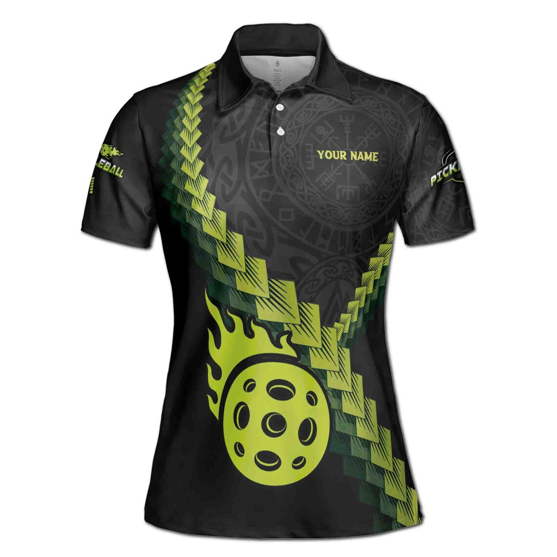 Personalized Name Team Viking Pattern Pickleball Lover Women's Polo Shirt (S-5XL)