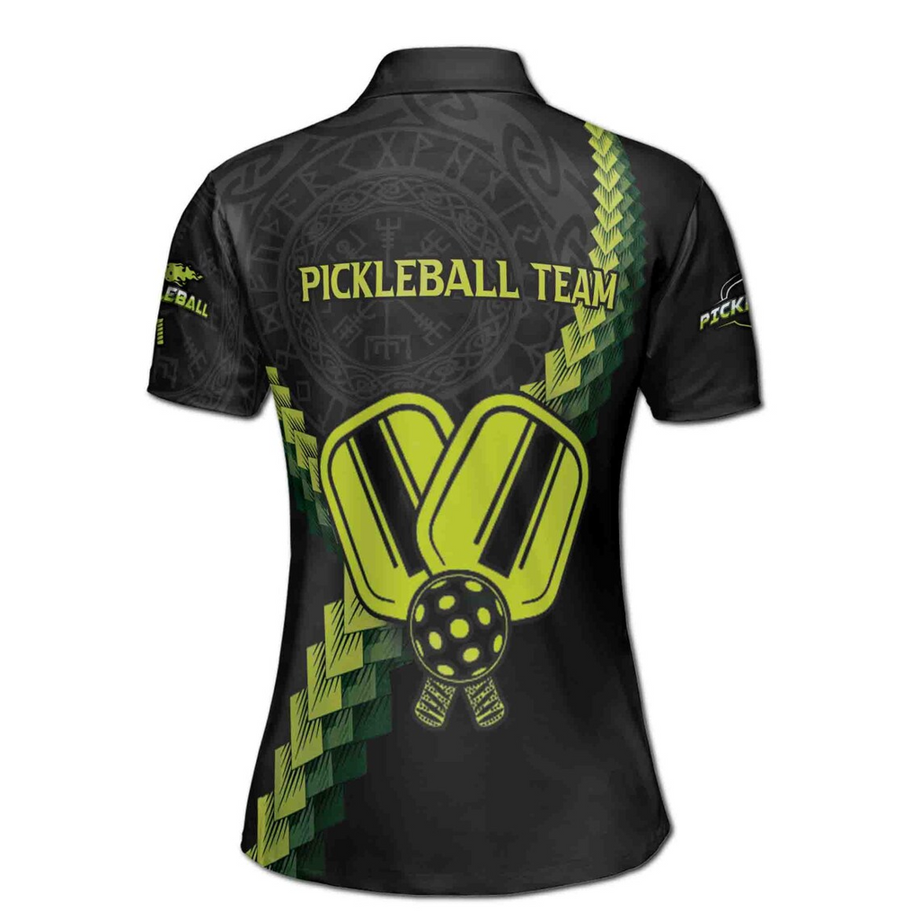 Personalized Name Team Viking Pattern Pickleball Lover Women's Polo Shirt (S-5XL)
