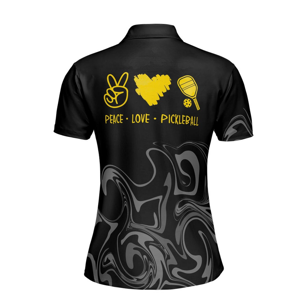 Custom Name Peace Love Pickleball Marble Pattern Women's Polo Shirt (S-5XL)