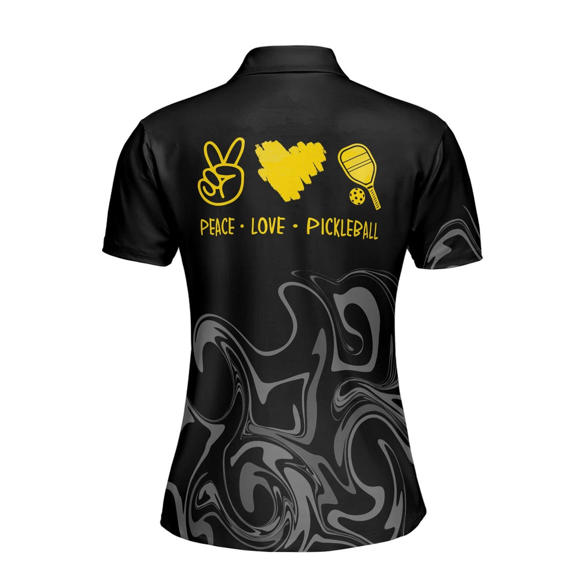 Custom Name Peace Love Pickleball Marble Pattern Women's Polo Shirt (S-5XL)