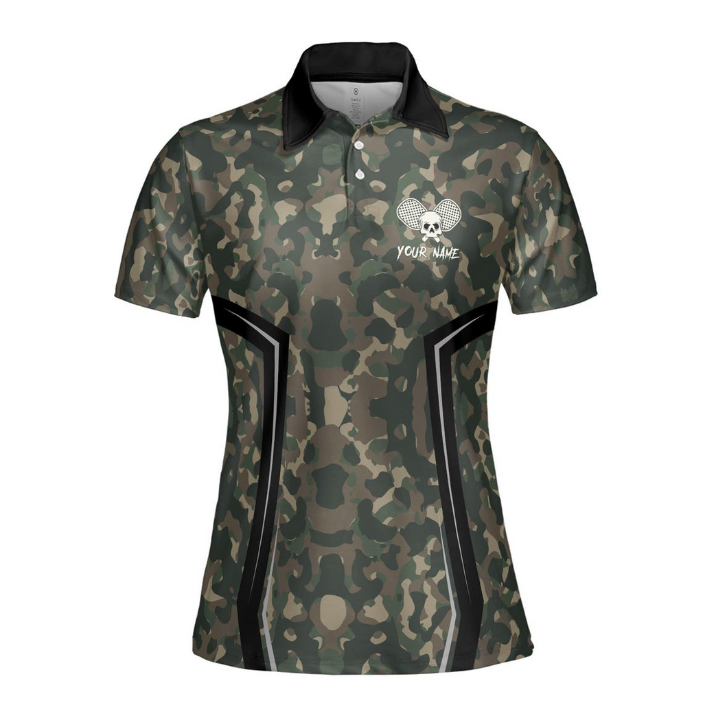 Personalized Name Camo Pattern Skull Plays Pickleball Women's Polo Shirt (S-5XL)