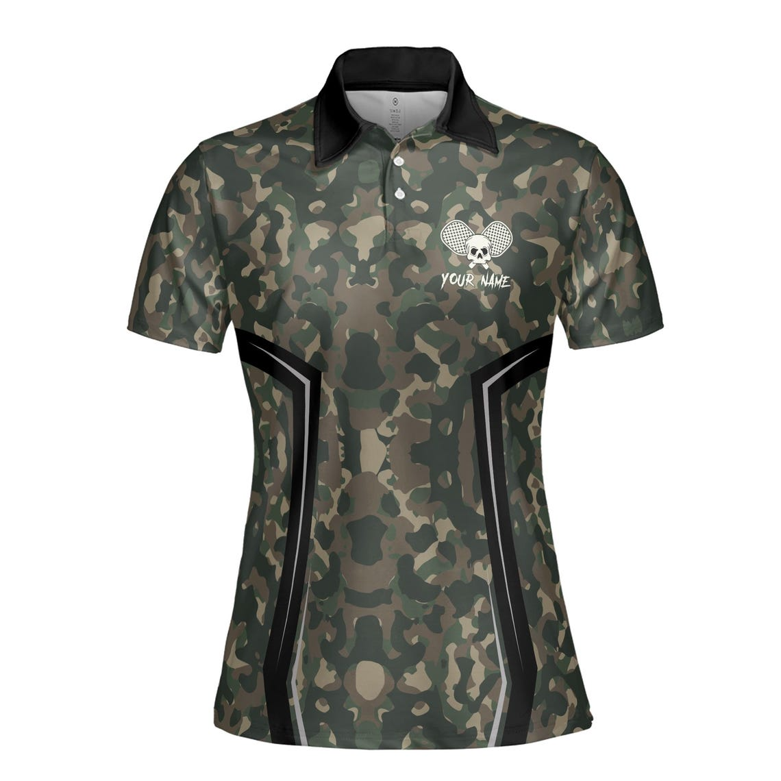 Personalized Name Camo Pattern Skull Plays Pickleball Women's Polo Shirt (S-5XL)