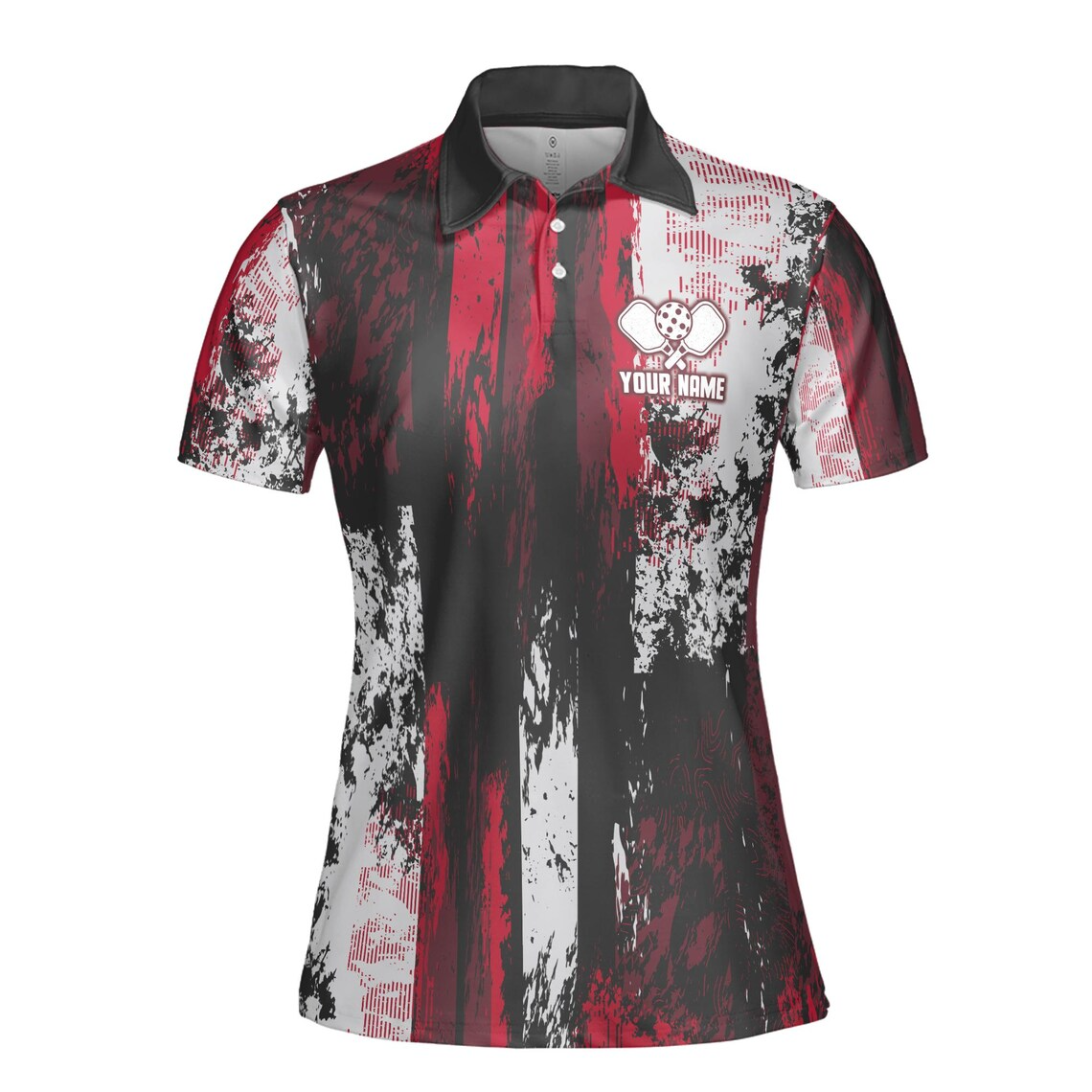 Custom Name Team Name Grunge Art Pickleball Player Women's Polo Shirt (S-5XL)