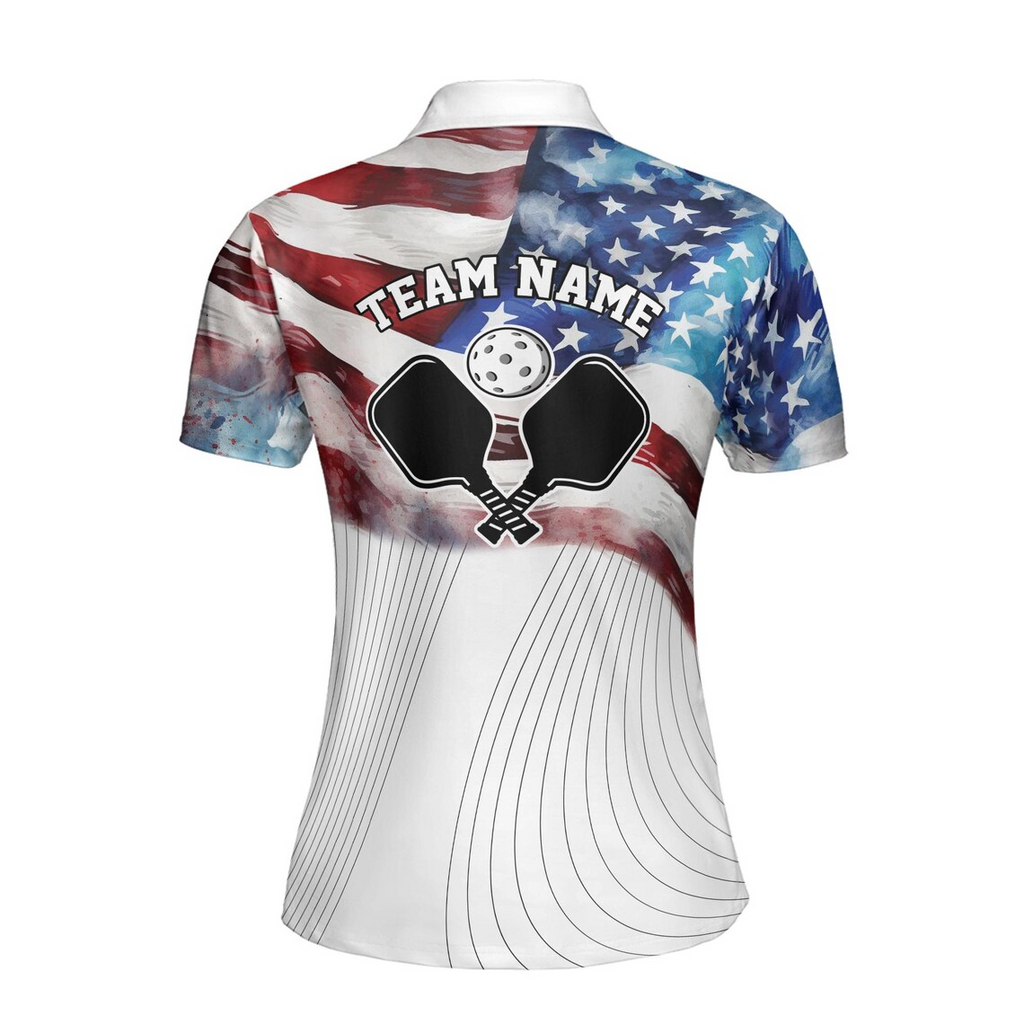 Personalized Name American Flag Patrotic Pickleball Women's Polo Shirt (S-5XL)