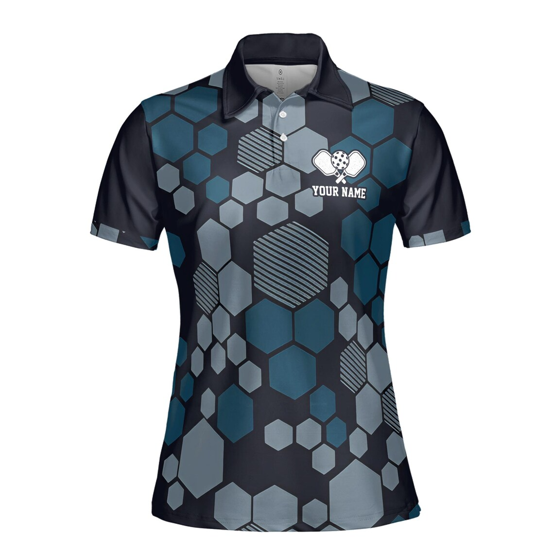 Custom Name Love Peace Pickleball Hexagon Pattern Women's Polo Shirt (S-5XL)
