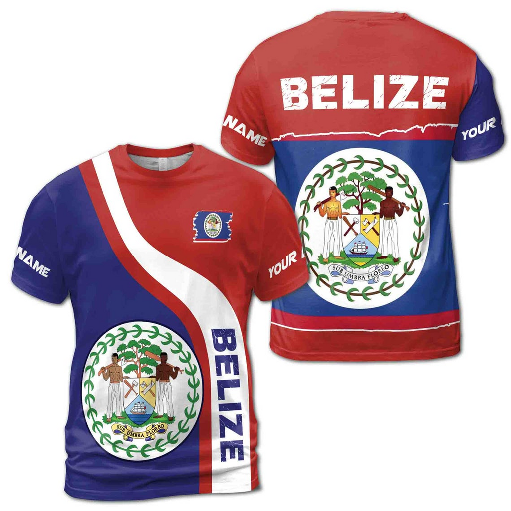 Customized Name Patriotic Belize Coat Of Arms Men's 3D T-shirt S-5XL