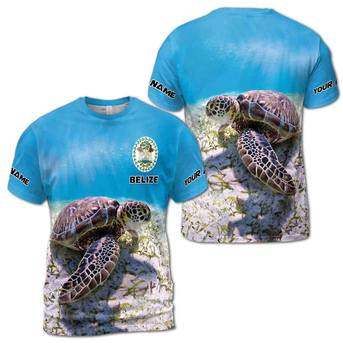 Personalized Turtle Patriotic Belize Coat Of Arms Men's 3D T-shirt S-5XL
