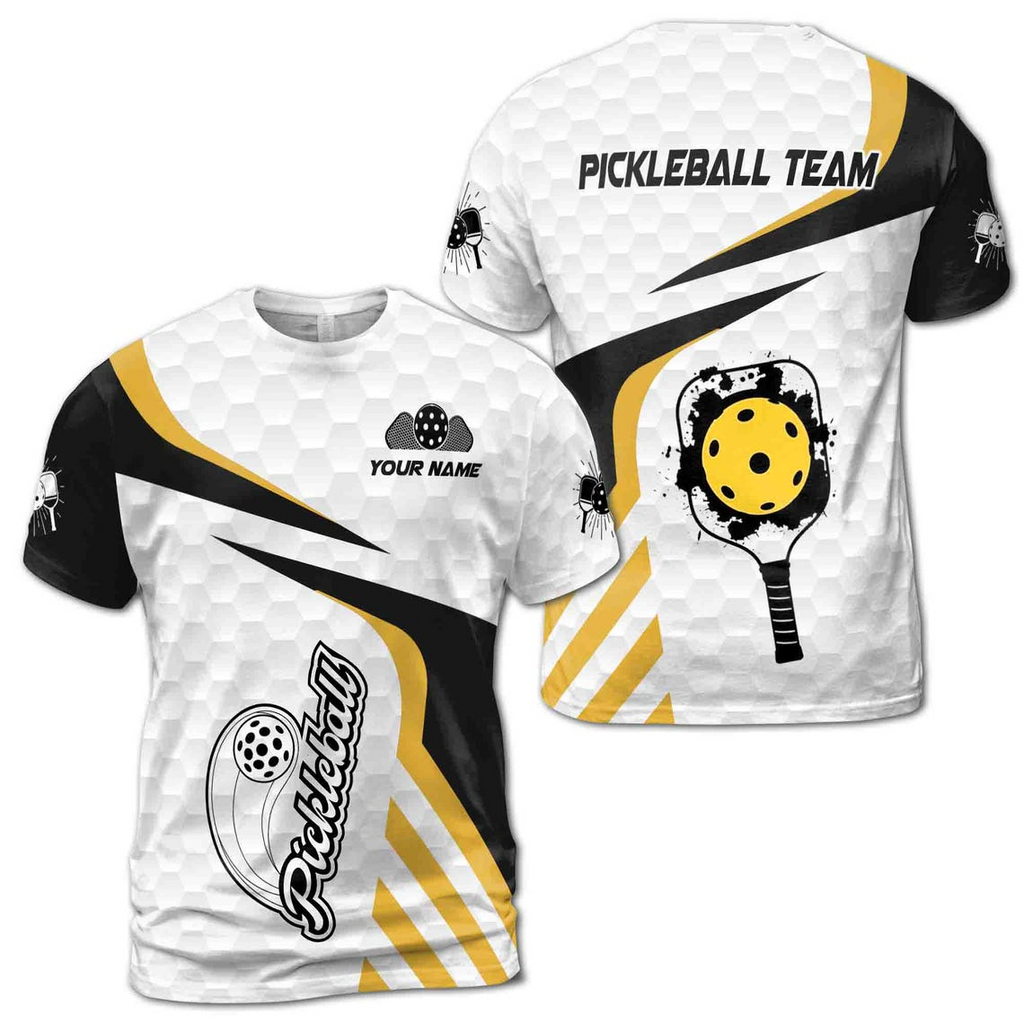 Custom Name Pickleball Paddle Color Spatter Men's 3D T-shirt S-5XL