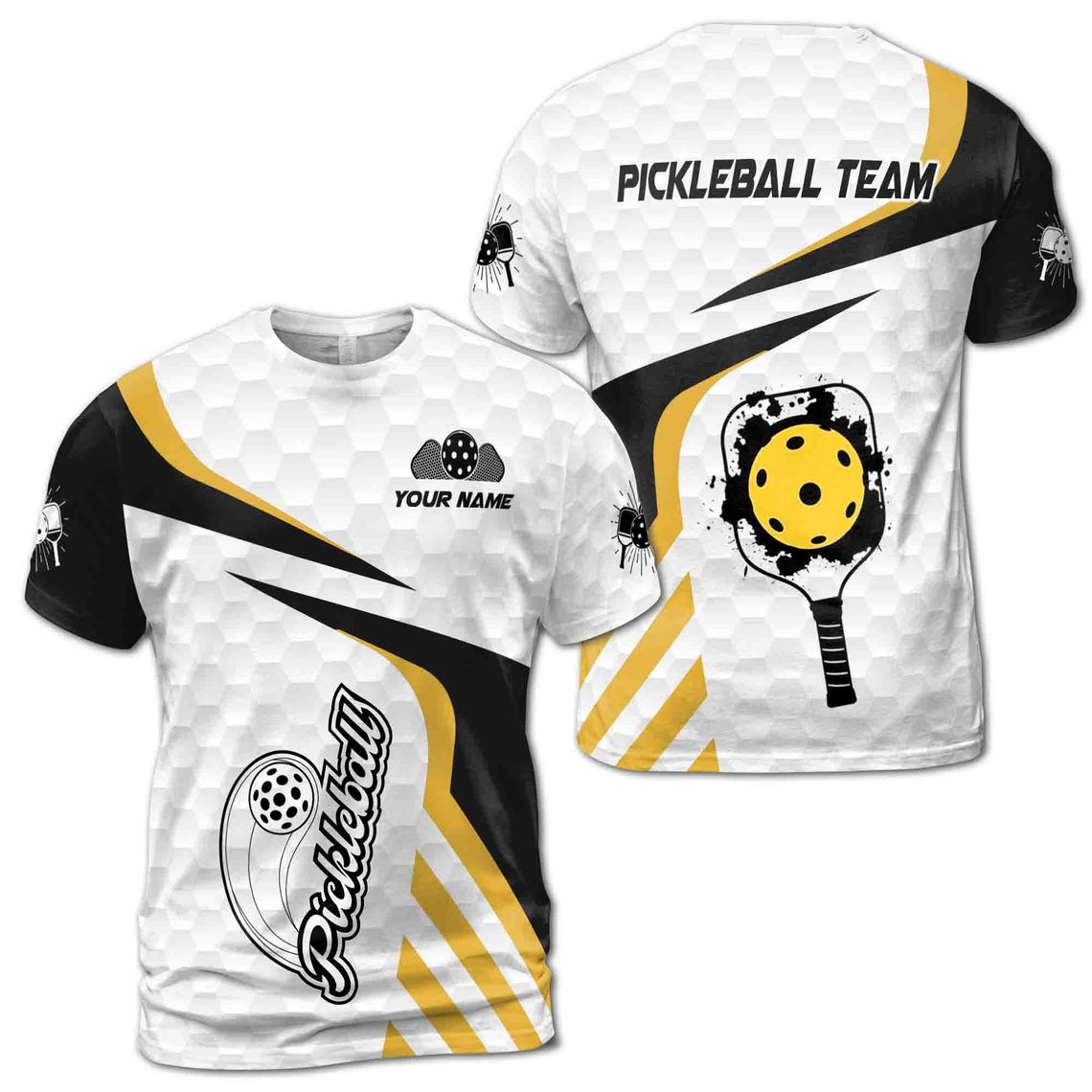 Custom Name Pickleball Paddle Color Spatter Men's 3D T-shirt S-5XL