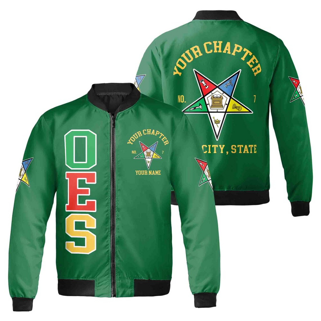Custom Name Chapter Order of the Eastern Star OES Pentagon Up Unisex Bomber Jacket