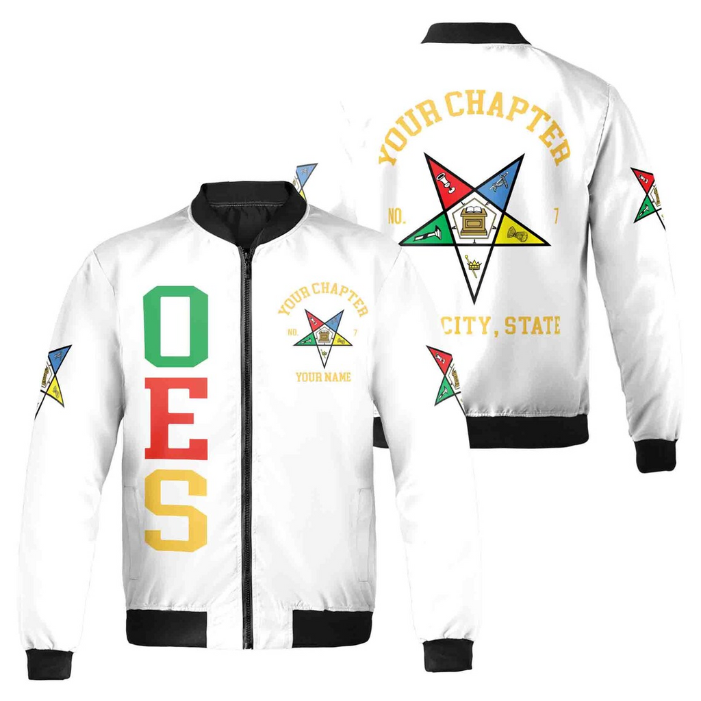 Custom Name Chapter Order of the Eastern Star OES Pentagon Up Unisex Bomber Jacket