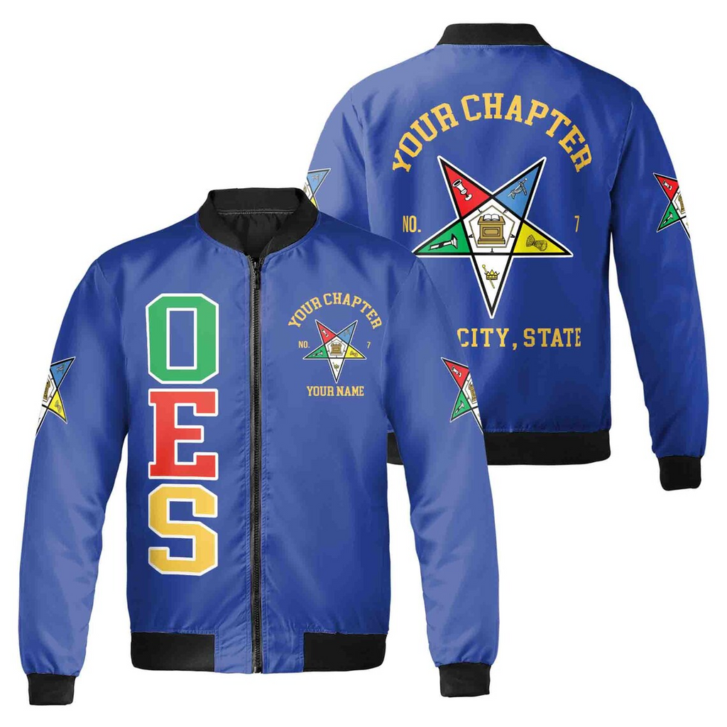 Custom Name Chapter Order of the Eastern Star OES Pentagon Up Unisex Bomber Jacket