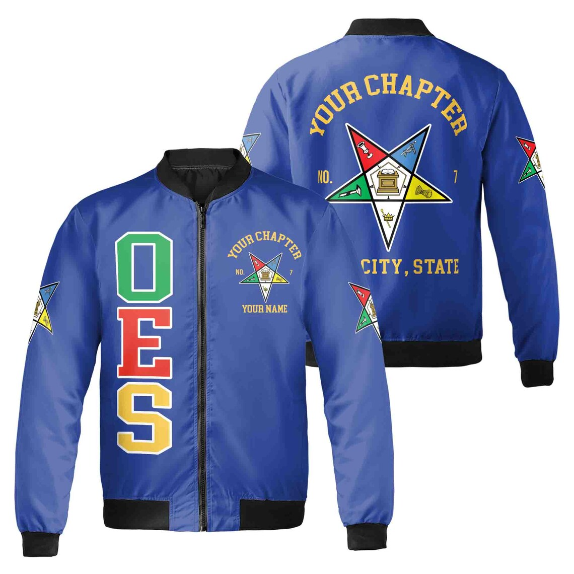 Custom Name Chapter Order of the Eastern Star OES Pentagon Up Unisex Bomber Jacket