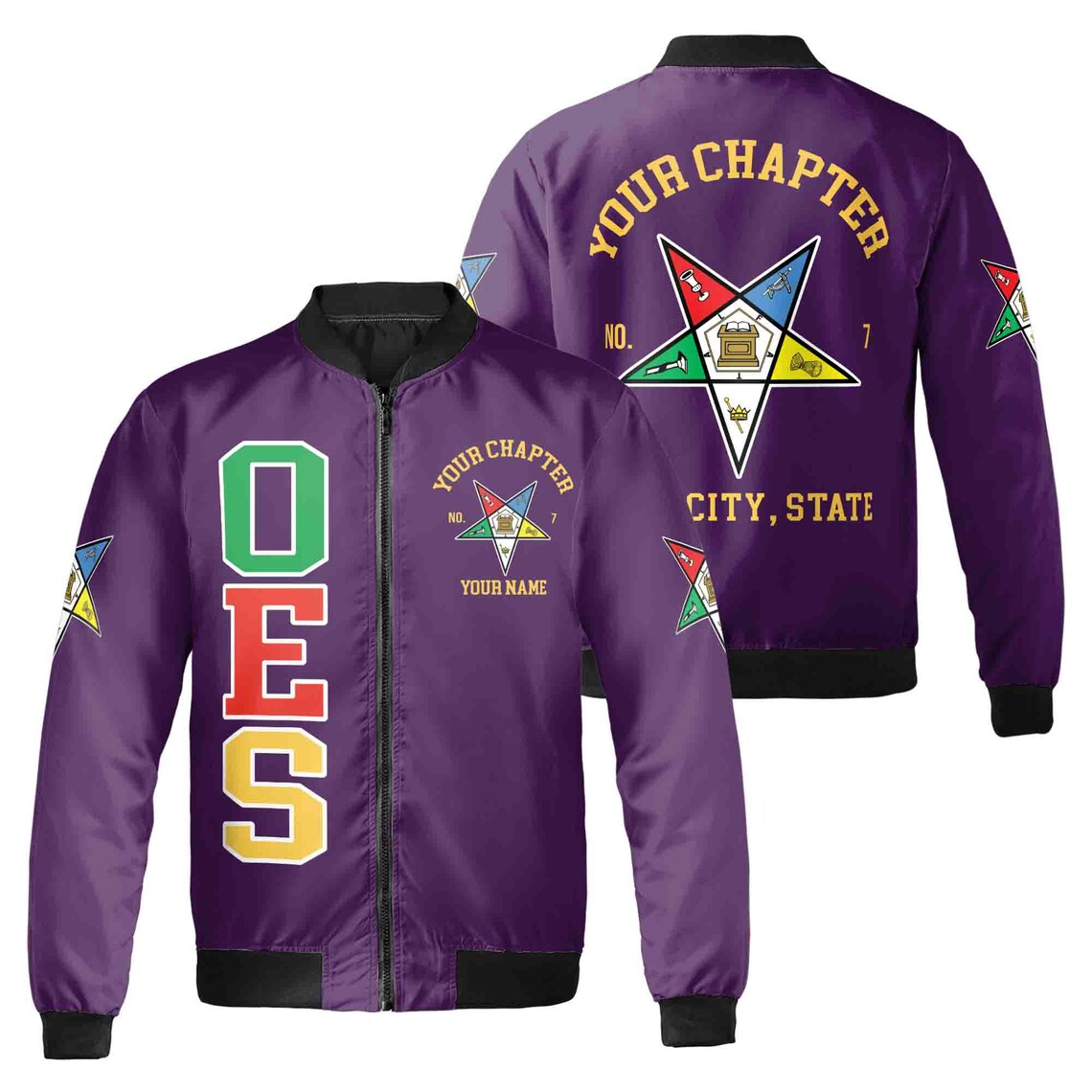 Custom Name Chapter Order of the Eastern Star OES Pentagon Up Unisex Bomber Jacket