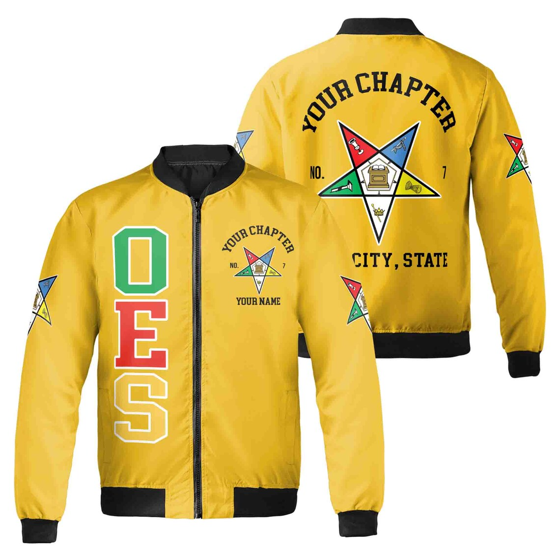 Custom Name Chapter Order of the Eastern Star OES Pentagon Up Unisex Bomber Jacket