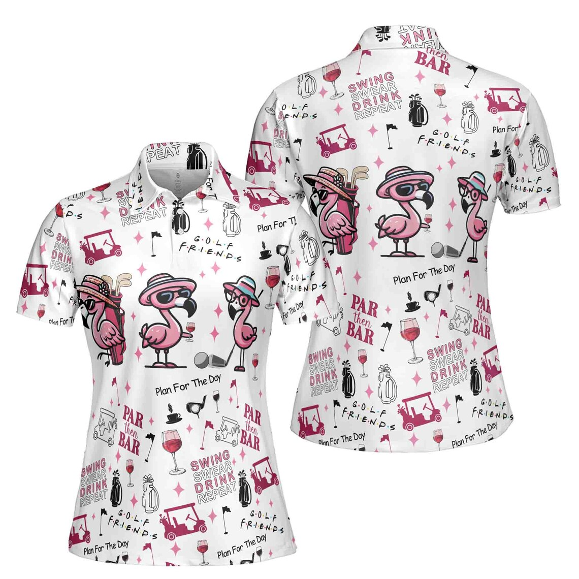 Funny Adorable Flamingo Par Then Bar Women's Polo Shirt (S-5XL)