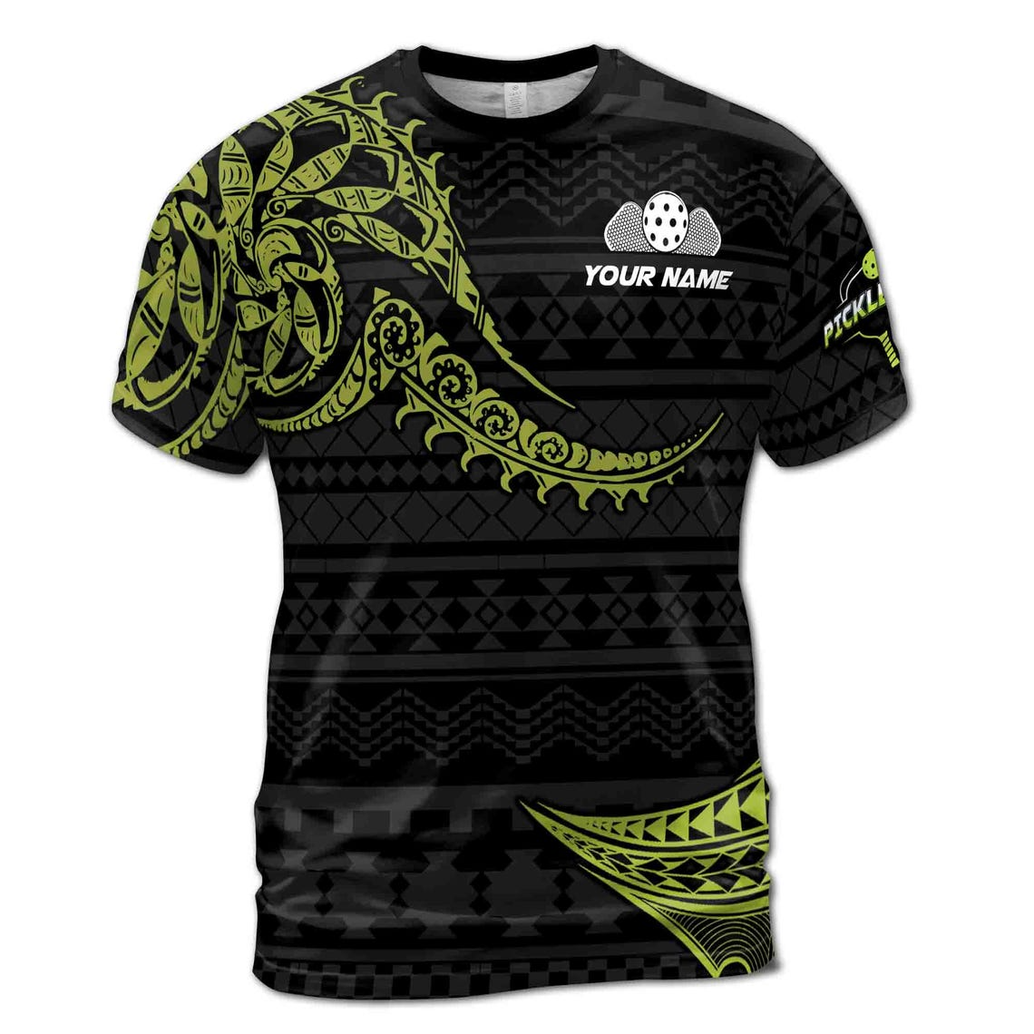 Custom Name Pickleball Team Tribal Tattoo Fire Ball Men's 3D T-shirt S-5XL