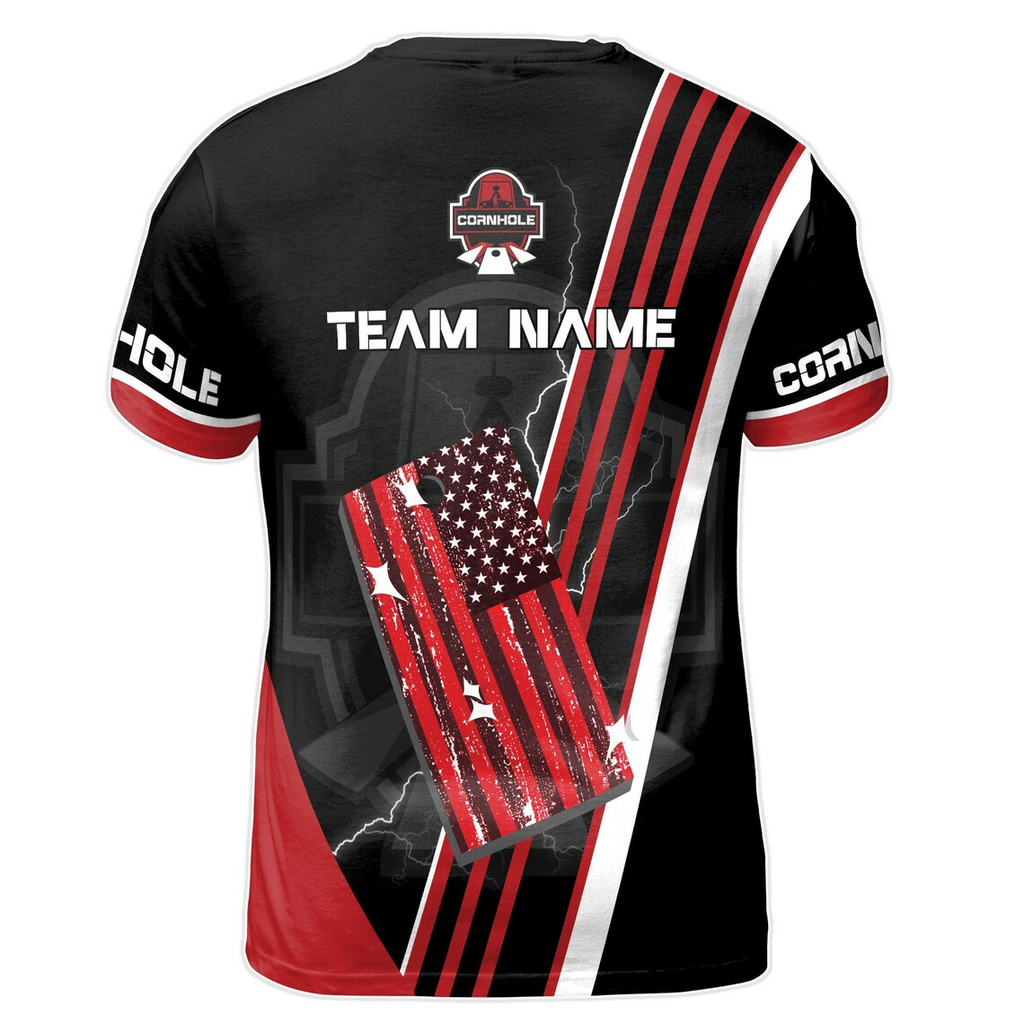 Customized Cornhole Team Retro American Flag Black and Red Men's 3D T-shirt S-5XL