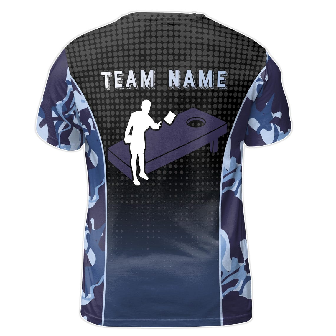 Custom Name Cornhole Team Name Camo Blue Men's 3D T-shirt S-5XL