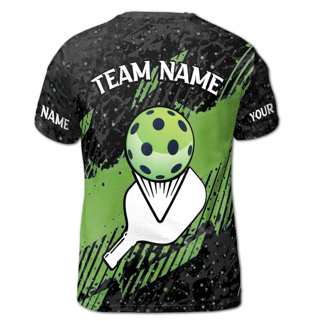 Custom Name Pickleball Team Paddle Ball Striped Green Black Men's 3D T-shirt S-5XL