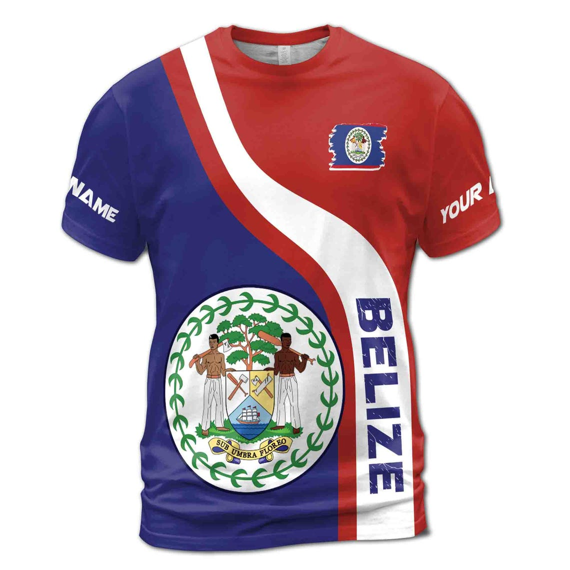 Customized Name Patriotic Belize Coat Of Arms Men's 3D T-shirt S-5XL