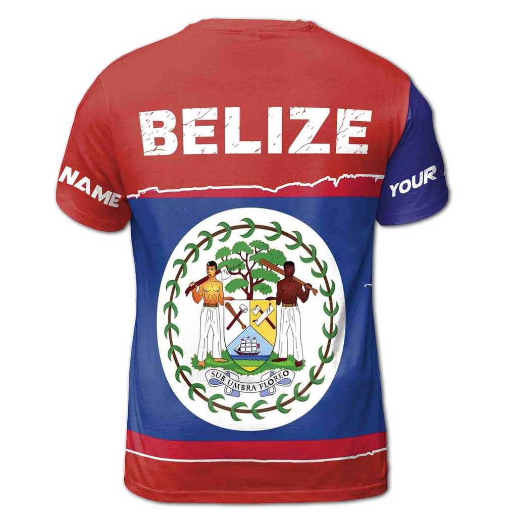 Customized Name Patriotic Belize Coat Of Arms Men's 3D T-shirt S-5XL